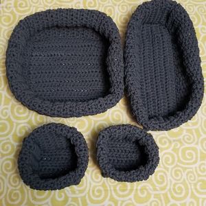 4 pk of hand crocheted storage baskets